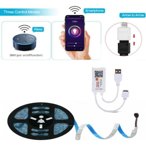 DC 5V USB WIFI Smart Voice APP timing Controller SMD5050 RGB LED strip TV computer multi-color backlight soft light strip Suit