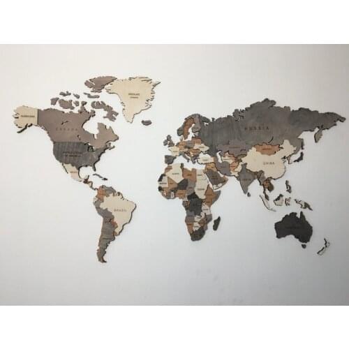 Decorative 3 Dimensional Wooden World Map European Asian Continents Office Living Room Wall Decor Table Home Gift Art