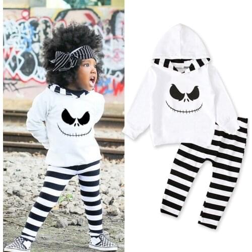 Child Kids 2 Piece Set Halloween Horror Ghost Monster Evil Print Costume Baby Girls Boys Scary Hooded Tops+Stripe Long Pants