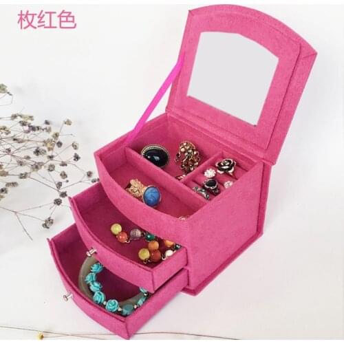 Home Portable Jewelry Case Box Jewellery Organizer Display Inner Earring Holder Velvet Storage Jewelers Mirror Three Layers