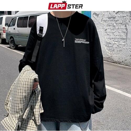 LAPPSTER Men Graphic Letter Harajuku Vintage T Shirts 2021 Mens Long Sleeve Streetwear Kpop T-shirts Male Causal Hip Hop Tshirts