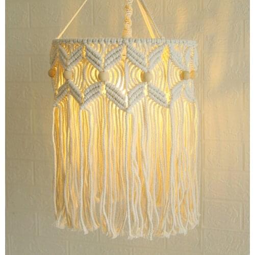 Cotton Macrame Lamp Shade Woven Boho Tassel Hanging Lampshade Light Cover