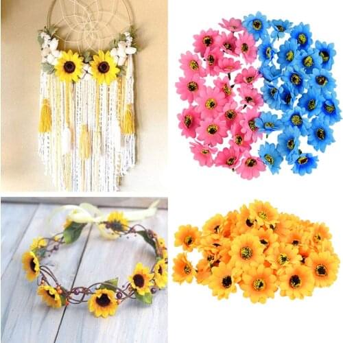 50Pcs Colorful Silk Sunflower Head Artificial Flowers For DIY Scrapbooking Wedding Wreath Garlands Home Decoration Fake Floral