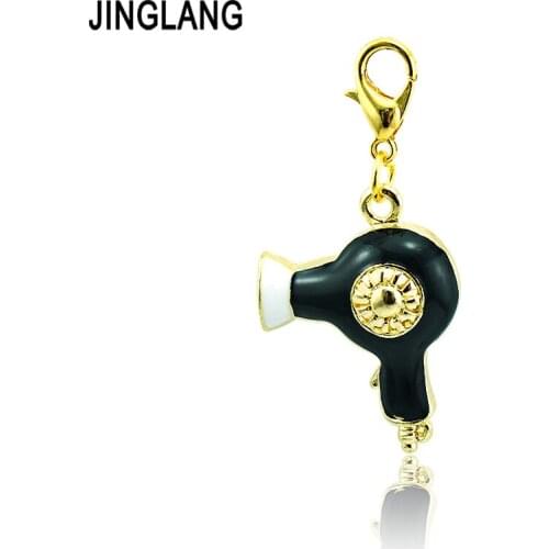 JINGLANG Wholeasle Price Fashion Oil Drop Alloy Gold Color 4 Color Blower Pendant Lobster Clasp Charm For Jewelry Accessories