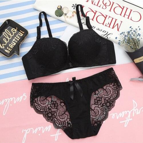 New Lace Front Closure Bra And Panties Set Women Sexy Lingerie Set Push Up Bralette Embroidery Underwear Brassiere