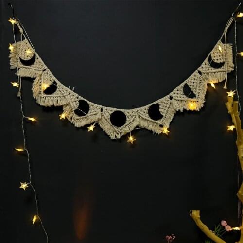 Bohemian Style Creative Mid Autumn Lunar Eclipse Tapestry Simple Wooden Card Little Moon Girl Room Bedside Tapestry Decoration