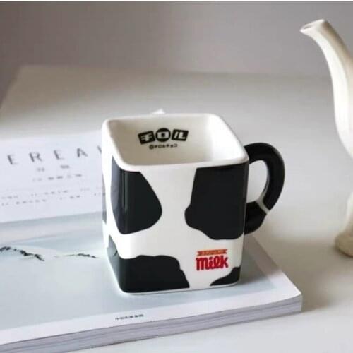 Кружка Milk Cup Tazas Tasse Double Paroi Mug Underglaze Color Black and White Cream Pattern Square Creative Drinking Water