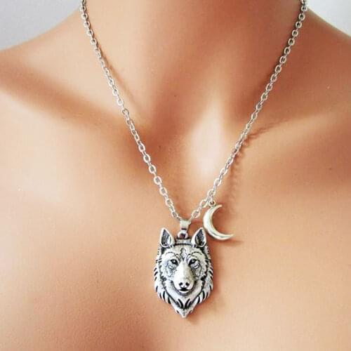 Wolf Necklace with a Moon, Wolf Necklace, Wolf Jewelry, Wolf Pendant for Him, Unisex Necklace, Unisex Jewelry