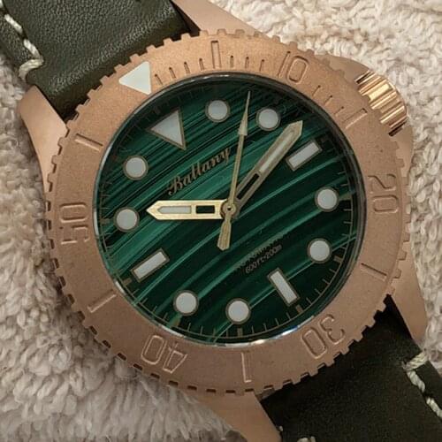 Baltany CuSn8 Bronze Watch Man 43mm Lapis Lazuli / Malachite Dial SW200 Movement Mechanical Wristwatch 20bar Waterproof Diving