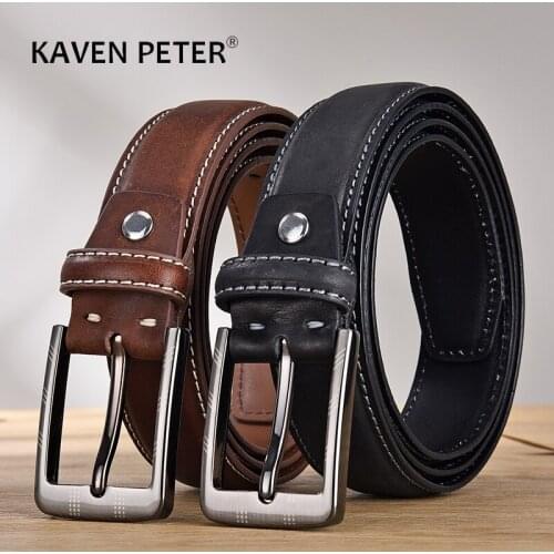 Men Top Layer Leather Casual High Quality Belt Vintage Design Pin Buckle 100% Genuine Leather Belts For Men Original Cowhide