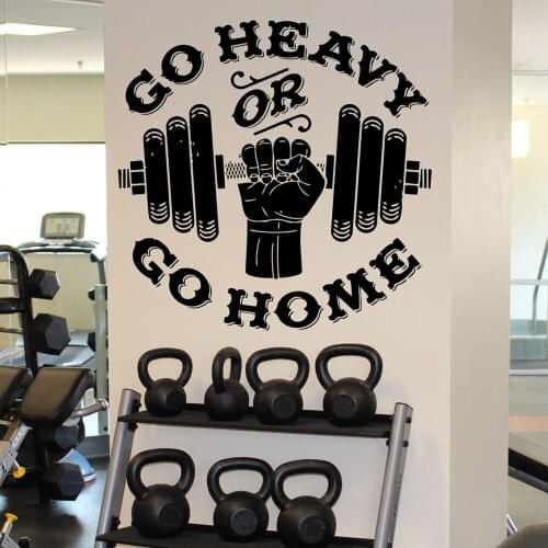 Fitness Quotes Wall Decal Go Heavy or Go Home Training Motivation Vinyl Window Stickers Gym Sport Interior Decor Wallpaper Q765