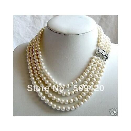 Free Shipping Fashion -7-8mm 4 row freshwater pearl necklace