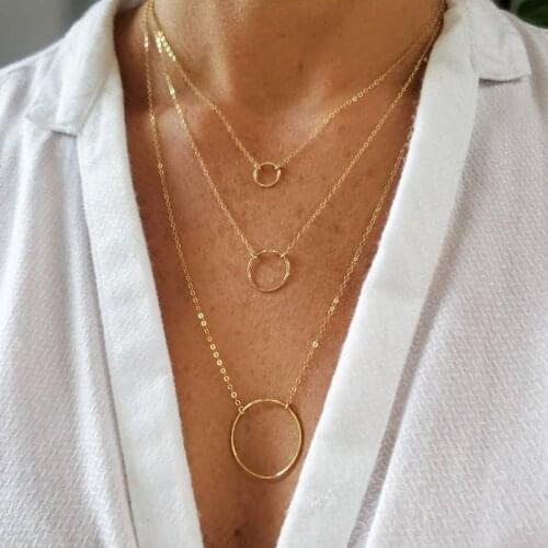 Hammered Circle Pendant Necklace Handmade Gold Choker Gold Filled Collier Femme Kolye Collares Boho Women Jewelry Necklace