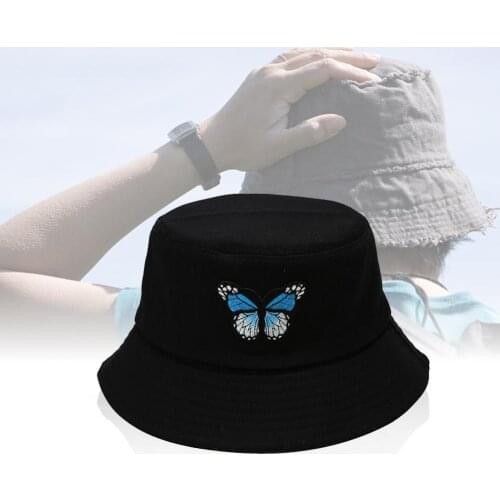 Unisex Harajuku Bucket Hat Fishing Outdoor Cap Butterfly Embroidery Unisex Bucket Hat Summer Anti-sunburn Outdoor Fisherman Cap