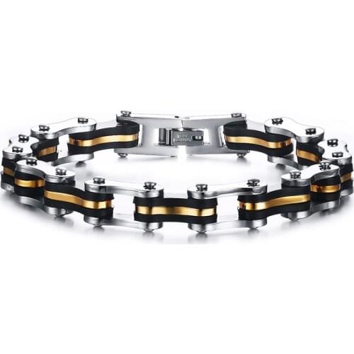 Popular Jewelry Stainless Steel Silicone Gold Bicycle Chain Mens Personality Bracelet Creative Design Motorcycle Chain Bracelet