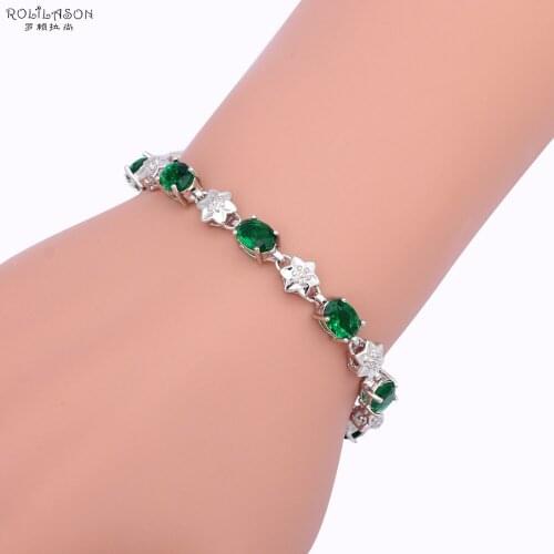 ROLILASON Fresh Jewelry for Women oval green zircon Silver Party Charm Bracelets Wholesale Retail Fashion jewelry TBS939