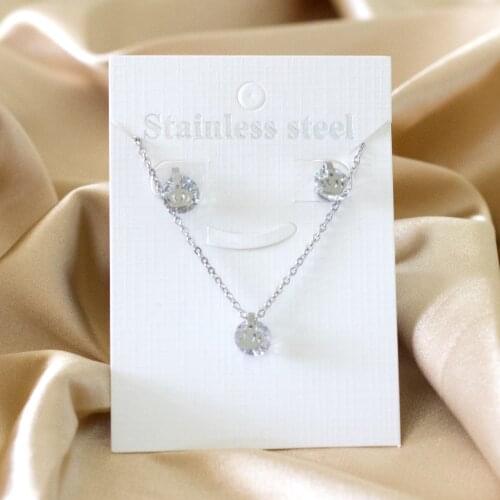 Crown Pattern Round Cubic Zirconia Pendant Necklace and Stud Earrings Stainless Steel Jewelry Set for Women Fashion Jewelry