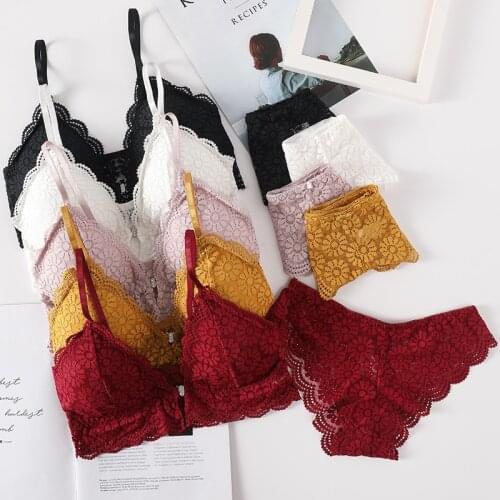 Sexy Lace Underwear Women Set Push Up Bra Women Panties Front Cloure Brassie Female Ultrathin Embroidery Lingerie Set French New