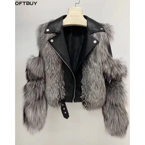 OFTBUY 2020 Winter Jacket Women Real Fur Coat Natural Fox Fur Collar Outwear Thick Warm 100% Genuine Leather Sreetwear Casual