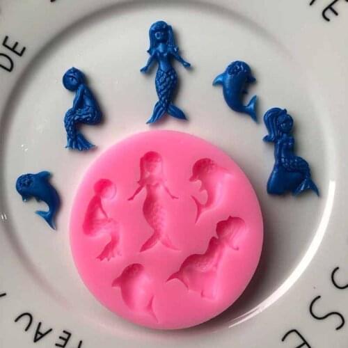 Silicone Mold Dolphin Mermaid Fondant Mold Cupcake Kitchen Baking Tool Gum Paste Chocolate Candy Mould Cake Decorating Tools