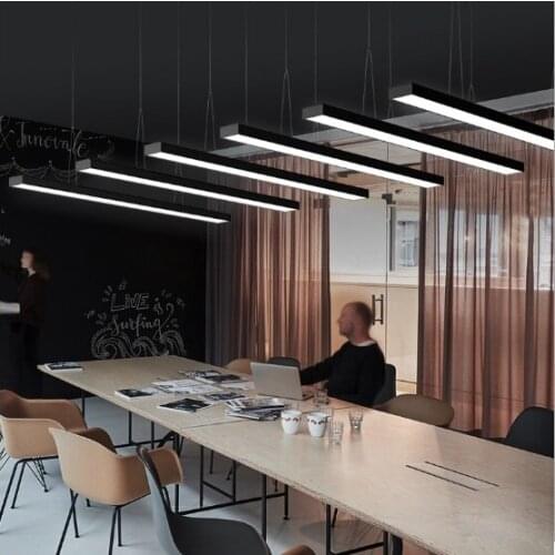 Led strip light office chandelier gym classroom supermarket school line lights modern creative hanging line lamps