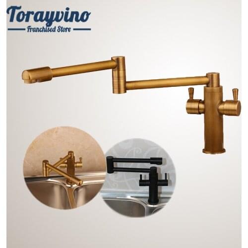 Torayvino Antique Brass Swivel Kitchen Faucet 360 Rotatable Swivel Spout Black Kitchen Vessel Sink Faucet Mixer Tap
