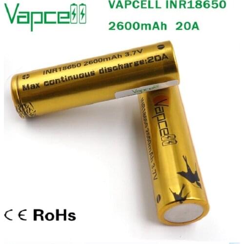 Vapcell 18650 2600mAh 20A anti-interference 3.7V rechargeable Li-Ion battery for ecig and Flashlight Free shipping 1usd coupon