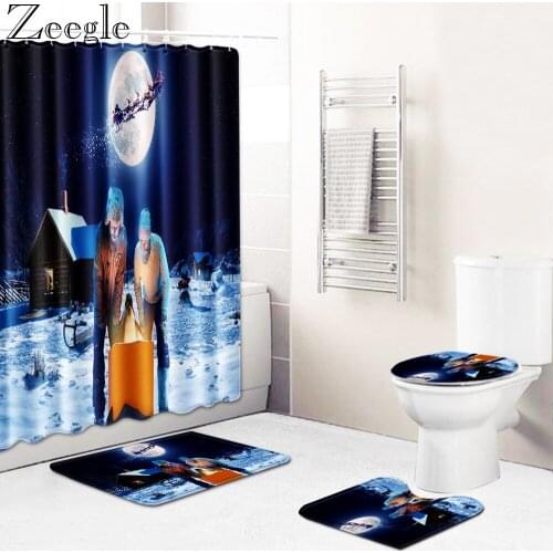 Zeegle Shower Curtain Waterproof Bathroom Curtain Anti-slip Foot Mat Toilet Rug Washable Bathroom Carpet Absorbent Bath Mat Set