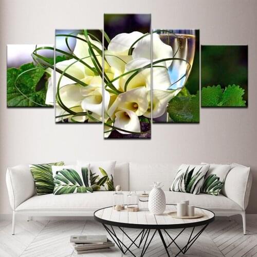 Cross Stitch Home Decor Full Round Drill Diamond 5 Pcs Picture Modern Handmade Embroidery Painting Calla Flowers Wall Sticker
