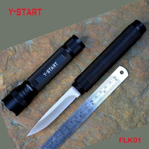Y-START Torches Multifunctional Flashlight Fixed Knives Aluminium Handle Anodized Satin Blade for Survival Outdoor Hiking Riding