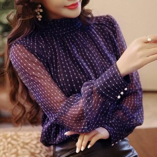 New Arrived 2019 Spring Blouse Women Long Sleeve Autumn Shirt Female Fashion Polka Dot Chiffon Blouse Office Lady Shirt Clothing