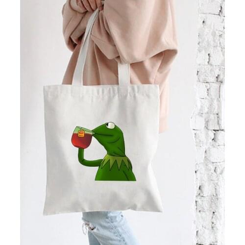 Frog Women Bags Tote Large Capacity Harajuku Cartoon Vintage Hip Hop Shopping Bag Canvas Bag Funny Womens Shoulder Bags Girls