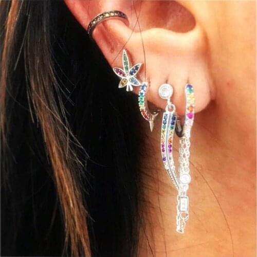 Maple Leaf stud earring for 2019 spring girl gift studs gold silver color rainbow women earrings