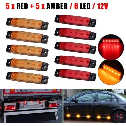 10PCS Red Amber 6 LED DC 12V Side Marker Lamp Clearance Trailer Light Indicator Truck Side Marker Lamp Led Car Light Accessory
