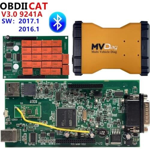 10pcs/lot 2017.1 new MVD TCS 2016.1 OBD2 Scanner with bluetooth New V-CI obd2 Diagnostic Tool 2 green board V3.0 NEC 9241A chip