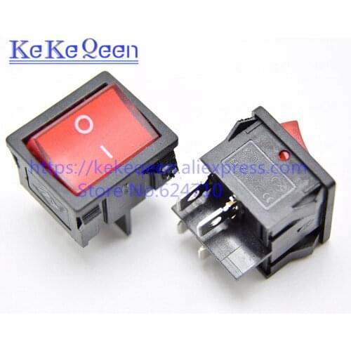 10PCS/LOT KCD5 21x24mm 21*24 Ship Type Switch Red 4 Pin 2 Position 6A/12A 250VAC ON-OFF Rocker Switch With a red light