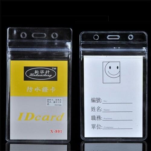 10pcs Transparent Waterproof Card Cover Zipper Vertical ID Card Badge Holder Office Supplies