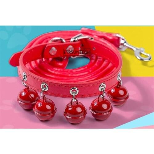 50pcs Dog Puppy Pet Collars Leather Buckle Necklace Bell Leash Harnesses Adjustable Puppy Cat Rope Leash Collars