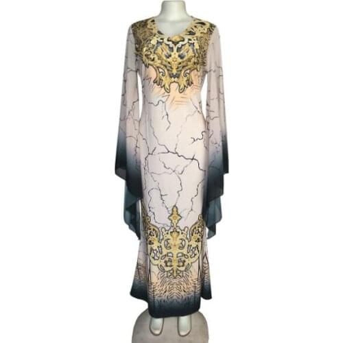 African Chiffon Dresses For Women 2021 Muslim Long Dress High Quality Draw Printed Fashion Vinatge African Dresses For Lady