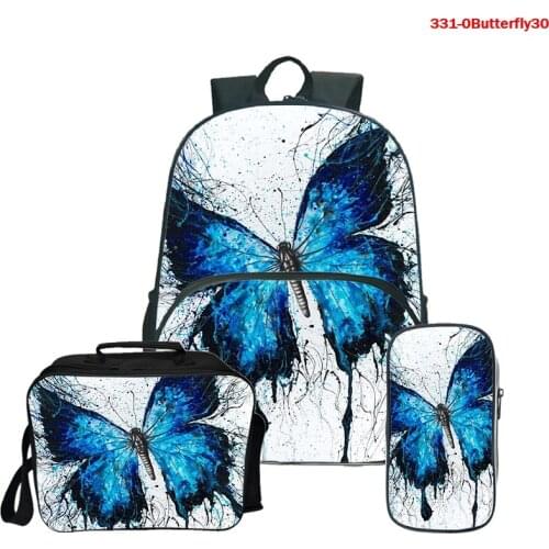Butterfly School Bag Set Student School Backpack Girls Teens Butterfly Backpack with Lunch Bag Children Shoulder Bags Mochila
