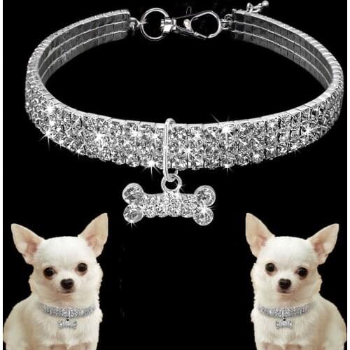 White Dog Collar Lovely Pets Hot Selling Cute Mini Pet Dog Bling Rhinestone Chocker Collars Pink Silver Chihuahua Dog Necklace