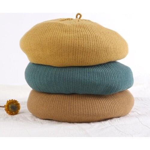 Beret for women hat Pure color knitted cotton and linen fashion mens and womens spring and summer art painter hat casual
