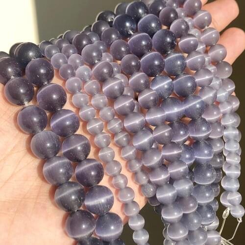 4/6/8/10/12mm Purple Cats Eye Beads Natural Stone Spacer Loose Beads for Jewelry Making DIY Bracelet 15" Strand