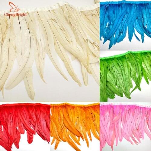 CHENGBRIGHT 1 Yards Rooster Tail Ribbon Coque Feather Trimming For Crafts Dress Skirt Carnival Costumes Plumes 25-30cm Width