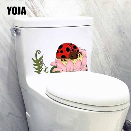 YOJA 21.5X11.5CM Creative Home Decor Wall Sticker Toilet Decal Plants And Coccinella Septempunctata T5-1035