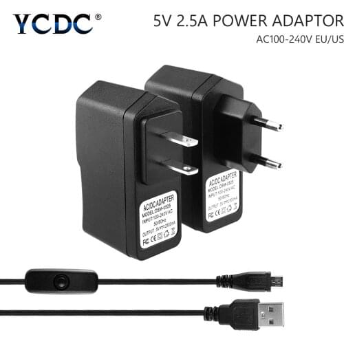 For Raspberry Pi 3/ Pi 2 2021 New AC 100-240V Power Supply 5V 2.5A USB Charger Adapter ON Off Switch 1.2m Micro USB Cable