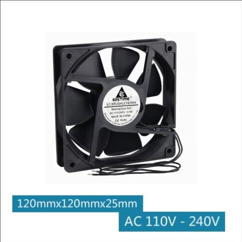 Gdstime 20Pcs 120mm x 120mm x 25mm Two Ball 2-Wire Motor Cooler 12cm 120x120x25mm AC 110V - 240V Brushless Cooling EC Fan 12025B