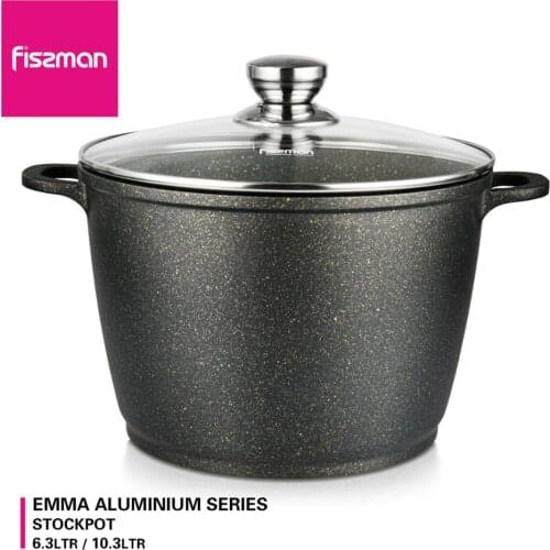 Fissman EMMA Series Stock Pot with Glass Lid Non Stick Marble Coating Induction Cooker