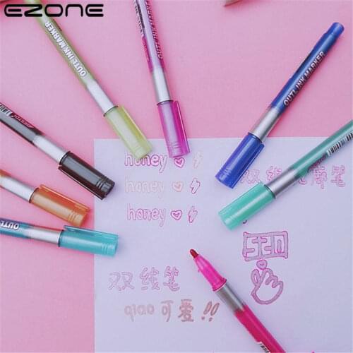 EZONE Outline Metallic Markers 8 Colors Metallic Double Lines Art Markers Pen Stationery Art Drawing Pens