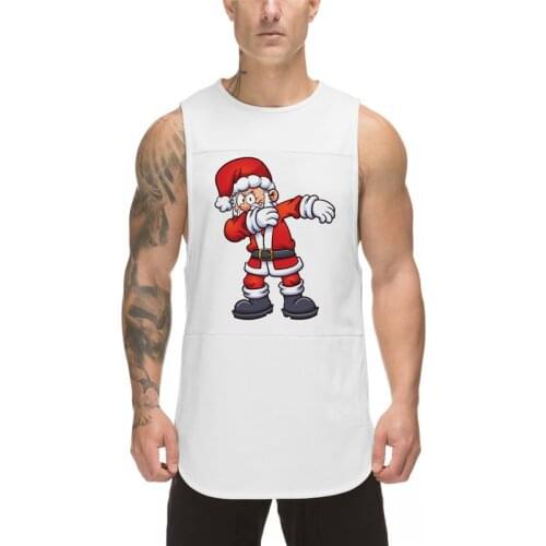 New Funny Santa Claus Vest Mens Mesh Fitness Sleeveless Shirt Men Merry Christmas Gym Tank Top Man Gift Clothing Custom Printed
